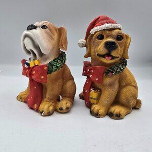 Christmas Dogs Bulldog Golden Retriever Puppy Adorable Figurine Holiday Decor 5"